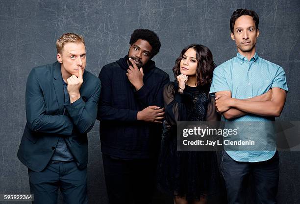 Actors Alan Tudyck, Ron Funches, Vanessa Hudgens, and Danny Pudi of 'Powerless' are photographed for Los Angeles Times at San Diego Comic Con on July...