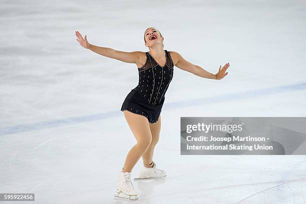 Kristen Spours of Great Britain competes during the junior ladies free skating on day two of the ISU Junior Grand Prix of Figure Skating on August...