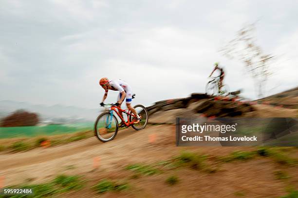 Summer Olympics: Czech Republic Jaroslav Kulhavy in action during Men's Cross-Country Final at the Mountain Bike Centre. Blur. Rio de Janeiro, Brazil...