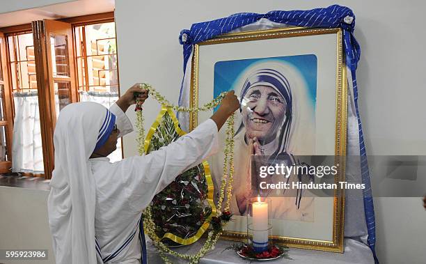 Sister remembering Mother Teresa on the occasion of her 106th birth anniversary at Mother House on August 26, 2016 in Kolkata, India.