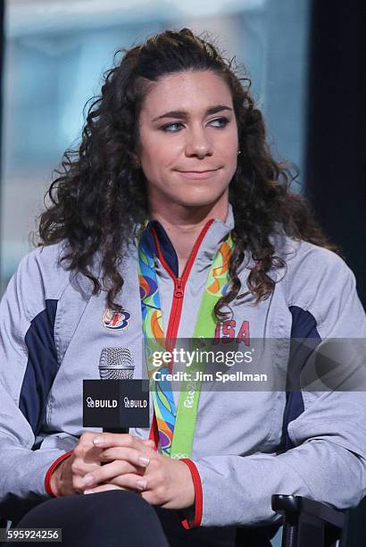 Olympic gold medalists Amanda Polk from the gold medal winning Women's Eight Olympic Rowing Team attends the AOL Build Presents Gold Medal Winning...