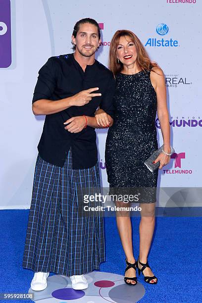 Blue Carpet" -- Pictured: Jonathan Islas and guest arrives at the 2016 Premios Tu Mundo at the American Airlines Arena in Miami, Florida on August...