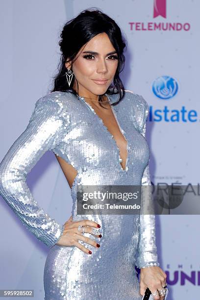 Blue Carpet" -- Pictured: Carolina Gaitan arrives at the 2016 Premios Tu Mundo at the American Airlines Arena in Miami, Florida on August 25, 2016 --