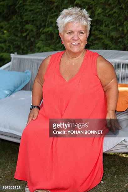 French actress Mimie Mathy poses during a photo-call during the 9th Francophone Angouleme Film Festival on August 26, 2016 in Angouleme, western...