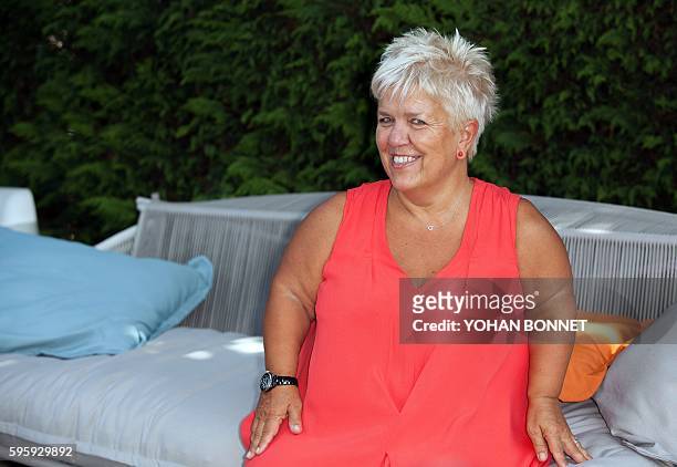 French actress Mimie Mathy poses during a photo-call during the 9th Francophone Angouleme Film Festival on August 26, 2016 in Angouleme, western...