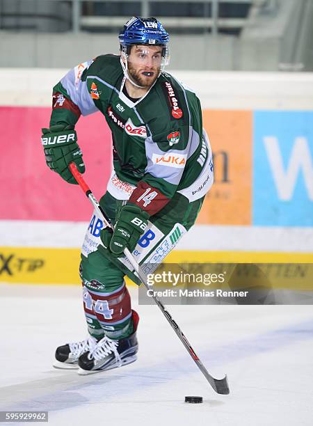 Ben Hanowski of the Augsburger Panther during the game between Augsburger Panther and EC Graz 99ers on august 26, 2016 in Augsburg, Germany.