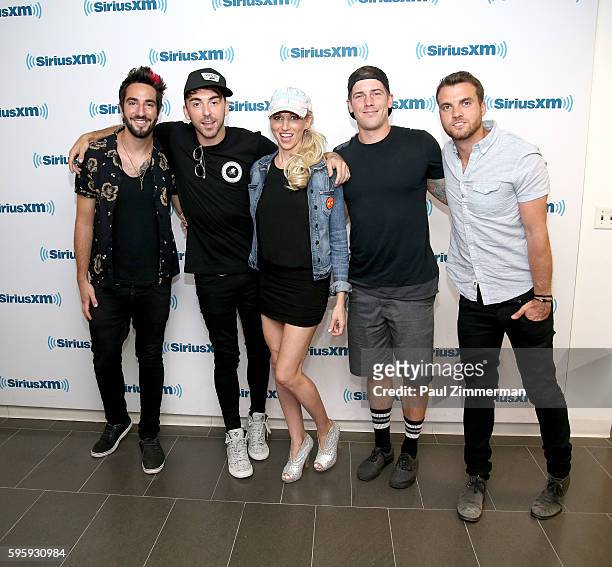 Rian Dawson, Alex Gaskarth, Jack Barakat Zack Merrick of band All Time Low and singer Debbie Gibson visit SiriusXM Studios on August 26, 2016 in New...