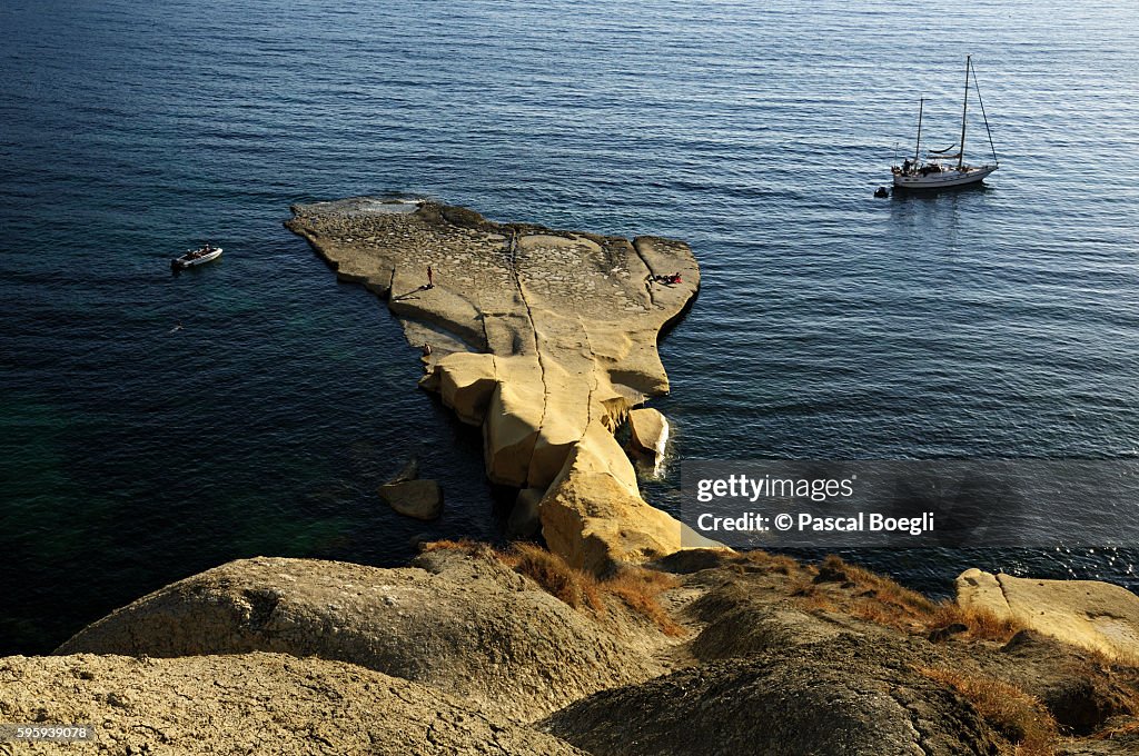 Boat moored at Gnejna Bay - Mgarr - Malta