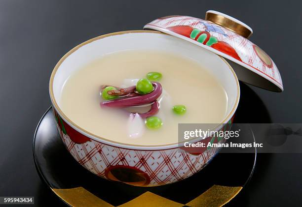 chawan-mushi with wild grass - chawanmushi stock pictures, royalty-free photos & images