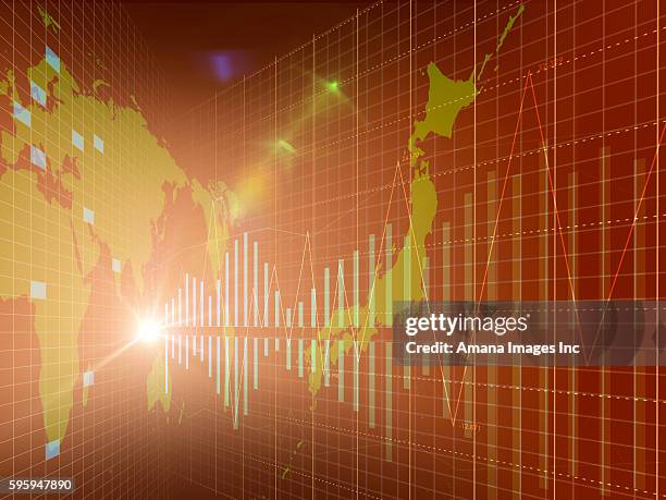 global map and three dimensional chart - line graph decrease stock pictures, royalty-free photos & images