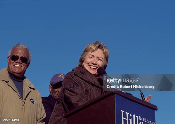 Hillary Clinton, wife of US President Bill Clinton, speaks to a crowd of supporters during her campaign for the US Senate seat from New York on...