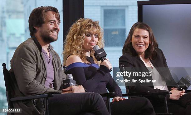 Actors Vincent Piazza, Natasha Lyonne and director Clea DuVall attend the AOL Build Presents Clea DuVall, Vincent Piazza & Natasha Lyonne discussing...