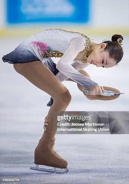 Ye Lim Kim of Korea competes during the junior ladies free skating on day two of the ISU Junior Grand Prix of Figure Skating on August 26, 2016 in...