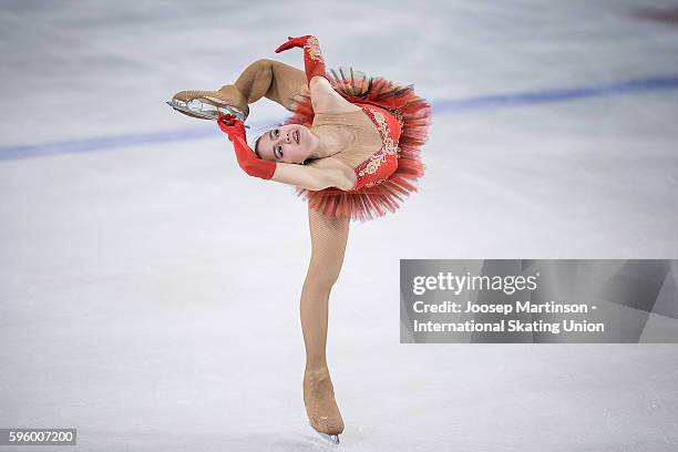 Alina Zagitova of Russia competes during the junior ladies free skating on day two of the ISU Junior Grand Prix of Figure Skating on August 26, 2016...