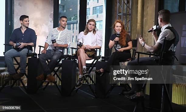 Actors Justin Bartha, Brian Marc, Morgan Saylor and director Elizabeth Wood attend the AOL Build Presents Elizabeth Wood, Morgan Saylor, Justin...