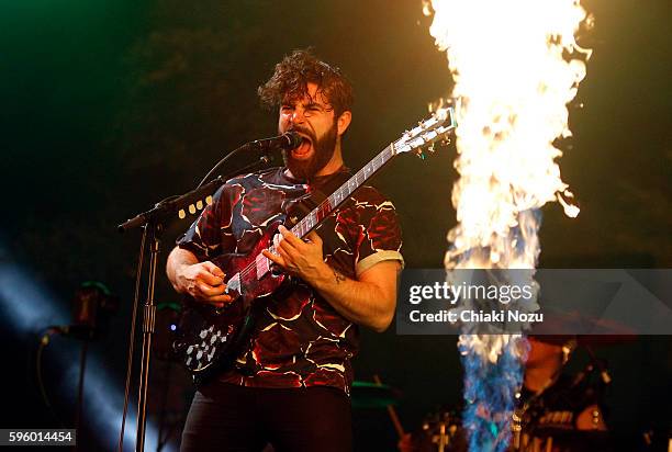 Yannis Philippakis of Foals performs at Day 1 of Reading Festival at Richfield Avenue on August 26, 2016 in Reading, England.