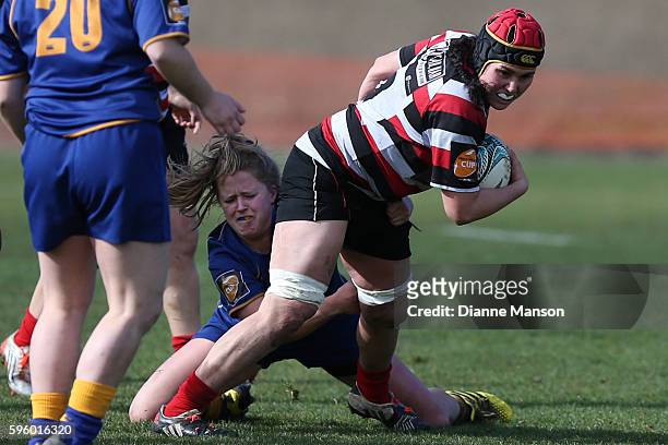 Stacey Brown of Counies Manukau on the charge during the round four Farah Palmer Cup match between Otago and Counties Manukau at University Oval on...