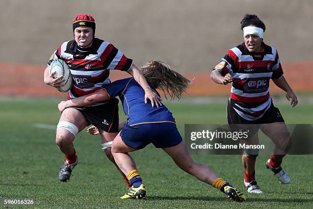 Stacey Brown of Counies Manukau on the charge during the round four Farah Palmer Cup match between Otago and Counties Manukau at University Oval on...