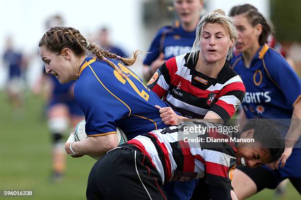 Georgina McCullogh of Otago on the charge during the round four Farah Palmer Cup match between Otago and Counties Manukau at University Oval on...