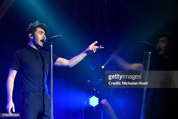 Singer Nathan Sykes performs onstage during an MTV VMA concert featuring Cash Cash, Nathan Sykes, and very special guest, Flo Rida presented by Time...