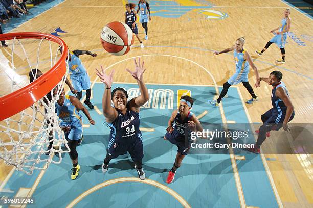 Markeisha Gatling of the Atlanta Dream goes up for a rebound against the Chicago Sky on August 26, 2016 at the Allstate Arena in Rosemont, Illinois....