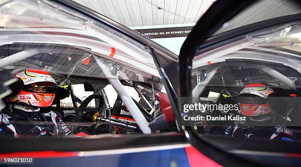 Fabian Coulthard driver of the DJR Team Penske Ford Falcon FGX during practice for the V8 Supercars Sydney SuperSprint at Sydney Motorsport Park on...