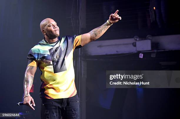 Musician Flo Rida performs onstage during an MTV VMA concert featuring Cash Cash, Nathan Sykes, and very special guest, Flo Rida presented by Time...