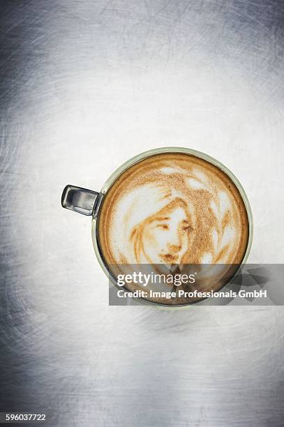 latte art; image of a girl - milch von oben stock-grafiken, -clipart, -cartoons und -symbole