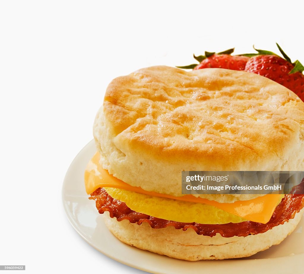 Bacon, Egg and Cheese Breakfast Sandwich on a Biscuit
