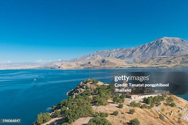 the armenian cathedral in lake van, turkey - van-turkey stock pictures, royalty-free photos & images