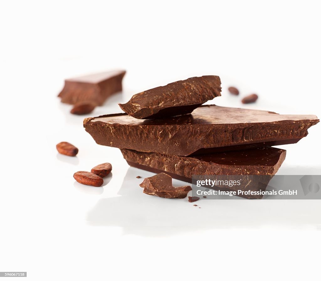 Chocolate chunks and cocoa beans