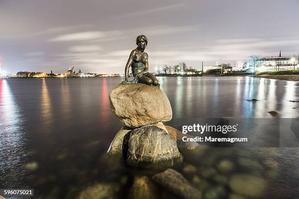 den lille havfrue, the little mermaid sculpture - copenhagen mermaid stock pictures, royalty-free photos & images