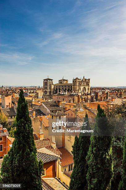 cathedrale (cathedral) de st-jean and the roofs - lyon france stock pictures, royalty-free photos & images