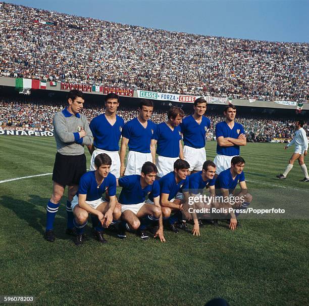 The Italy National football team line up before their international game against Bulgaria in the Stadio San Paolo in Naples, Italy on 20th April...