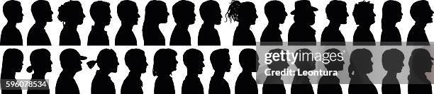 stockillustraties, clipart, cartoons en iconen met highly detailed heads - old silhouette man