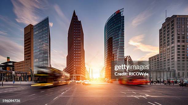 potsdamer platz at sunset with traffic - berlin business fotografías e imágenes de stock