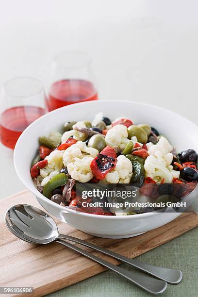 insalata di rinforzo (salad with pickled vegetables, southern italy) - insalata stock pictures, royalty-free photos & images