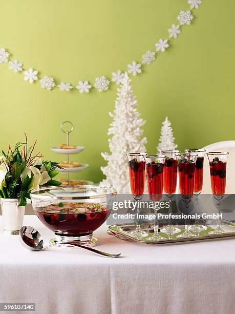 berry punch on a christmas buffet table - punch stock pictures, royalty-free photos & images