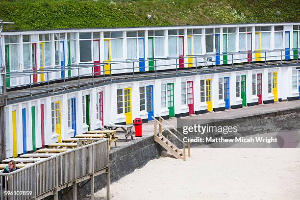 a colorful coastal beach hut in england. - st ives stock-fotos und bilder