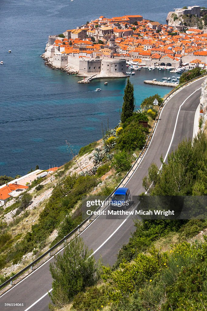 Driving to find views overlooking Dubrovnik.