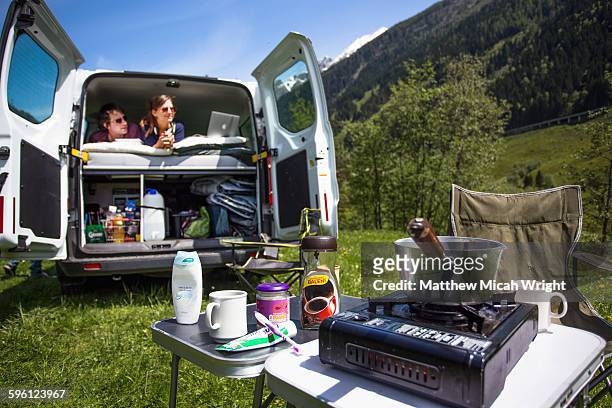 a stop for lunch in the austrian alps. - accessoires stock pictures, royalty-free photos & images