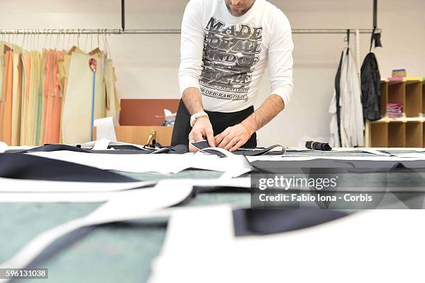 These pictures shows different moment of making clothes during a visit to farm by italian brand BRIONI in Penne . Italy.