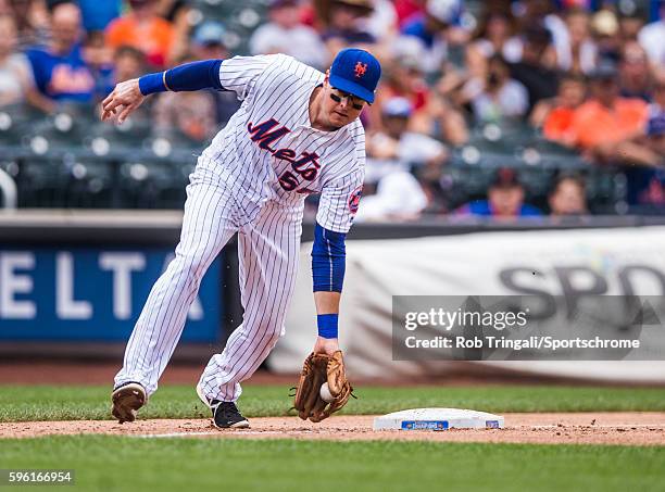 Kelly Johnson of the New York Mets defends his position during the game against the Arizona Diamondbacks at Citi Field on August 11, 2016 in the...