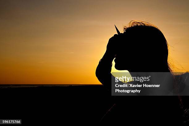 silhouettes | bare sand island - female bush photos stockfoto's en -beelden