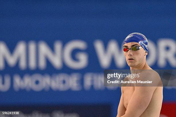 Adam Barrett of Great Britain prepares to compete in the 100m Men's Butterfly on day two of the FINA Swimming World Cup 2016 on August 27, 2016 in...