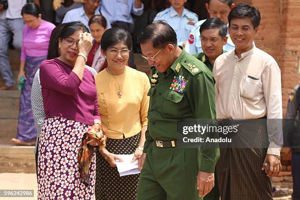 Commander-in-chief of the Myanmar Armed Forces, Min Aung Hlaing inspects the damage of the Sulamani Temple in ancient Bagan city in central Myanmar...