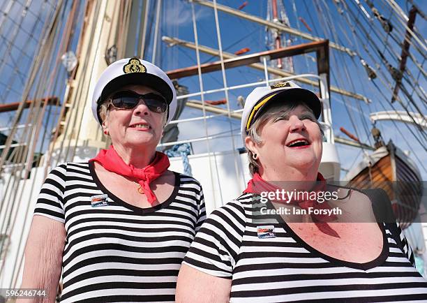 Elizabeth Bewick , 72 and her friend Mary Cochrane from North Shields enjoy the day as they visit one of the ships during the North Sea Tall Ships...