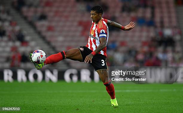 Sunderland player Patrick van Aanholt in action during the EFL Cup Round Two match between Sunderland and Shrewsbury Town at Stadium of Light on...