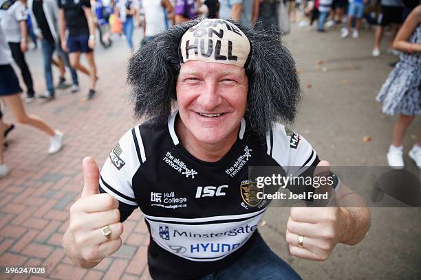 Hull FC supporter prior to the start of the Ladbrokes Challenge Cup Final between Hull FC and Warrington Wolves at Wembley Stadium on August 27, 2016...