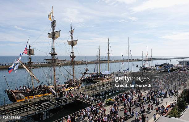 Thousands of visitors attend the second day of the North Sea Tall Ships Regatta on August 27, 2016 in Blyth, England. The bustling port town in South...